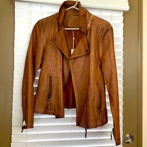 Brown vegan leather Moto Jacket. NWT